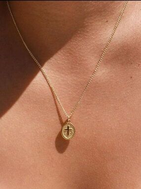Gold Cross Coin Pendant Necklace - Women Jewelry R 384